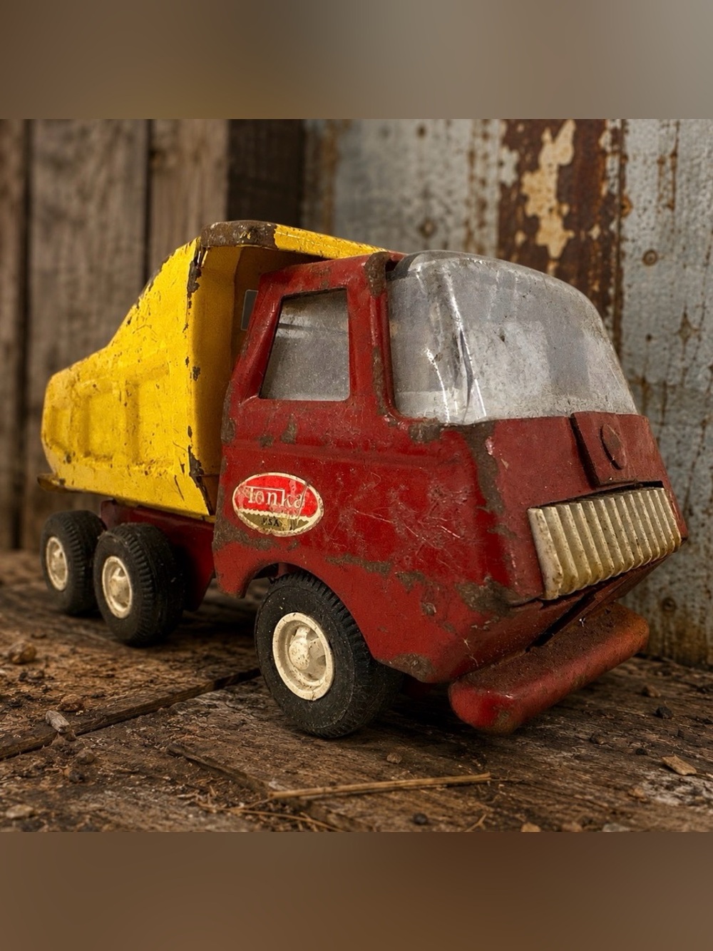 Vintage Tonka Mini Dump Truck Red Yellow Pressed Steel 5” Toy